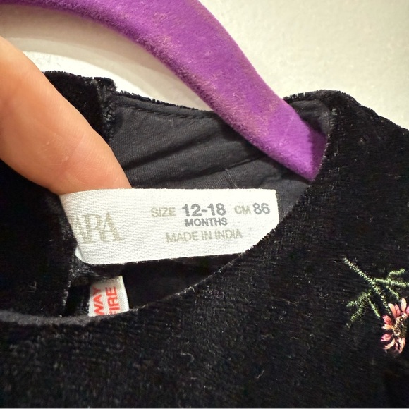 Zara baby girl velvet floral embroidered dress 12-18m - Picture 7 of 7